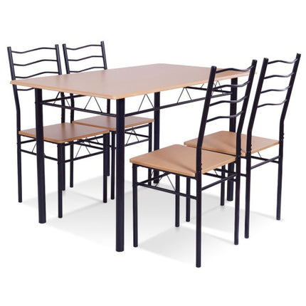 Wood Metal Dining Table Set with 4 Chairs, 5 Pieces, Natural, Costway, 1