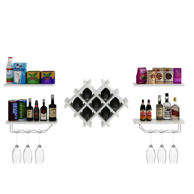 Wall Mount Wine Rack Set w/ Storage Shelves, Set of 5, White, Costway, 9
