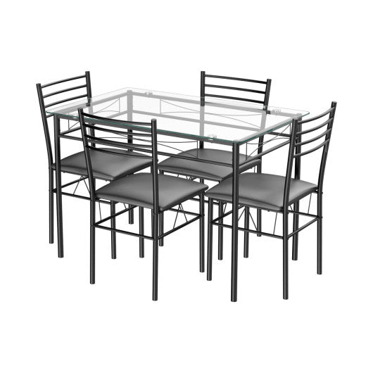 Dining Set with Tempered Glass Top Table and 4 Upholstered Chairs, 5 Pieces, Costway, 1