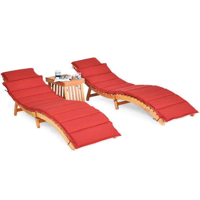 Folding Patio Eucalyptus Wood Lounge Chair Set with Foldable Side Table, 3 Pieces , Costway, 2