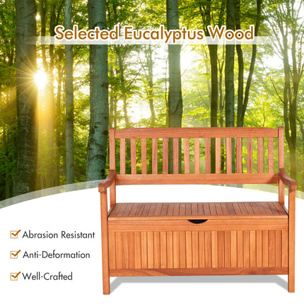 33 Gallon Wooden Storage Bench with Liner for Patio Garden Porch, Costway