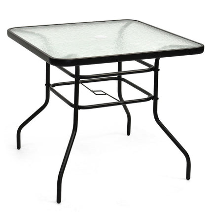 Patio Tempered Glass Steel Frame Square Table 32 Inch , Costway, 1