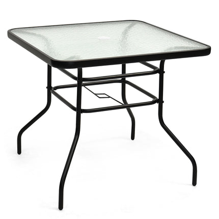 Patio Tempered Glass Steel Frame Square Table 32 Inch , Costway, 2