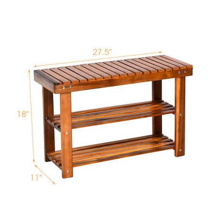 Freestanding Wood Bench with 3-Tier Storage Shelves, Costway, 6