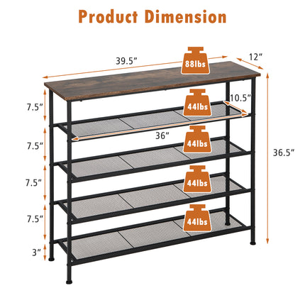 Industrial Adjustable 5-Tier Metal Shoe Rack with 4 Shelves for 16, 20 Pairs, Costway, 5