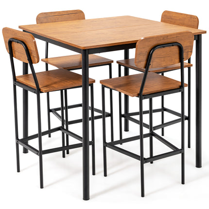 Dining Table Set, Dining Set, Industrial Dining Table Set with Counter Height Table and 4 Bar Stools, 5 Piece, Costway, 3