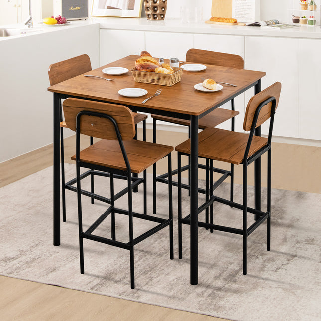 Dining Table Set, Dining Set, Industrial Dining Table Set with Counter Height Table and 4 Bar Stools, 5 Piece, Costway, 2