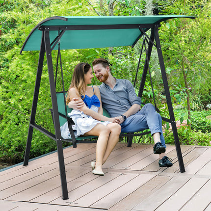 Outdoor Porch Steel Hanging 2, Seat Swing Loveseat with Canopy, Turquoise, Costway, 7