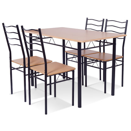 Wood Metal Dining Table Set with 4 Chairs, 5 Pieces, Natural, Costway, 4