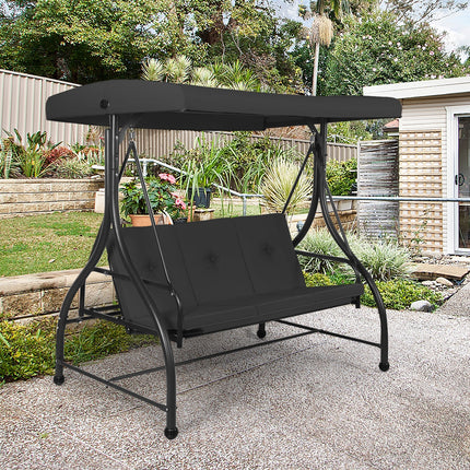 Converting Outdoor Swing Canopy Hammock with Adjustable Tilt Canopy, 3 Seats, Black, Costway, 2