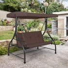 Converting Outdoor Swing Canopy Hammock with Adjustable Tilt Canopy, 3 Seats, Brown, Costway, 2