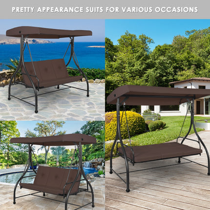 Converting Outdoor Swing Canopy Hammock with Adjustable Tilt Canopy, 3 Seats, Brown, Costway