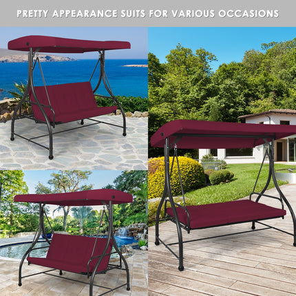 Converting Outdoor Swing Canopy Hammock with Adjustable Tilt Canopy, 3 Seats , Dark Red, Costway