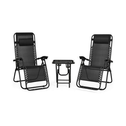 Folding Portable Zero Gravity Reclining Lounge Chairs Table Set, 3 Pieces Black, Costway, 4