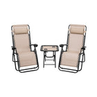 Folding Portable Zero Gravity Reclining Lounge Chairs Table Set, 3 Pieces Beige, Costway, 1