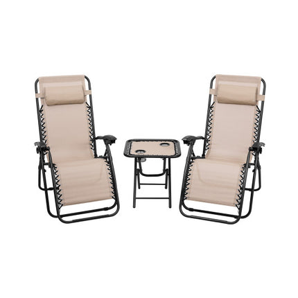 Folding Portable Zero Gravity Reclining Lounge Chairs Table Set, 3 Pieces Beige, Costway, 1