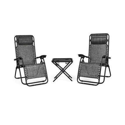 Folding Portable Zero Gravity Reclining Lounge Chairs Table Set, Gray, 3 Pieces, Costway, 4
