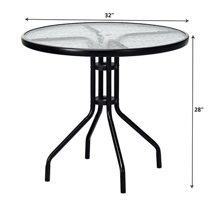 Outdoor Patio Round Tempered Glass Top Table with Umbrella Hole, 32 Inch, Costway, 5