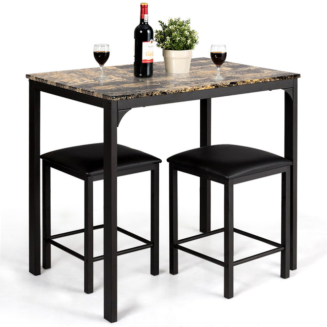 Counter Height Dining Set Faux Marble Table, 3 Piece, Costway, 1