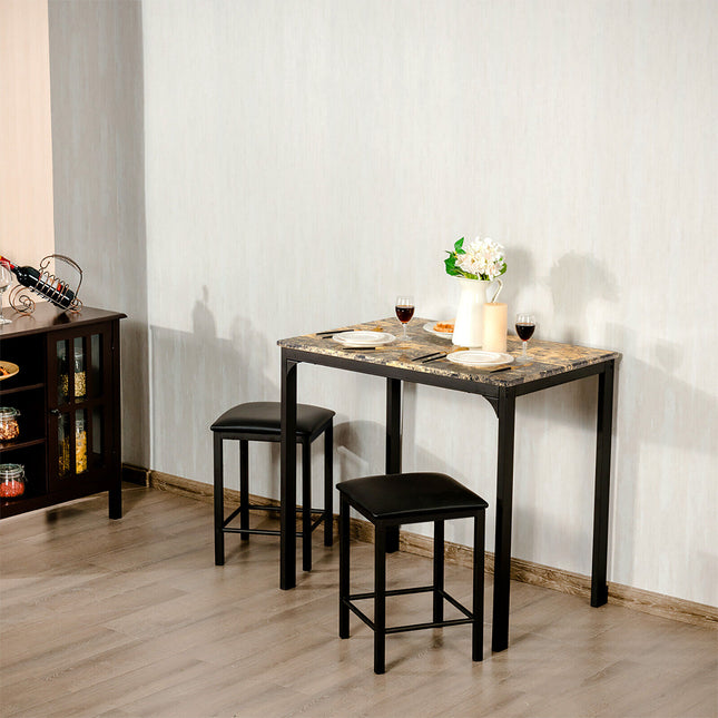 Counter Height Dining Set Faux Marble Table, 3 Piece, Costway, 2