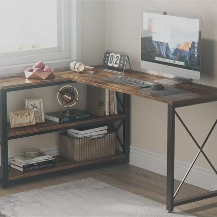 L Shaped Computer Desk,  L Shaped Desk, Corner Computer Desk, with Monitor Stand, with Storage Shelf, Tribesigns, 5