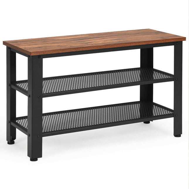 Shoe Rack Industrial Shoe Bench with Storage Shelves, 3-Tier Brown, Costway, 2