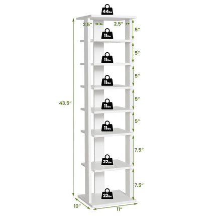 Slim Wooden Vertical Shoe Rack 7-Tier for Entryway, White, Costway, 4