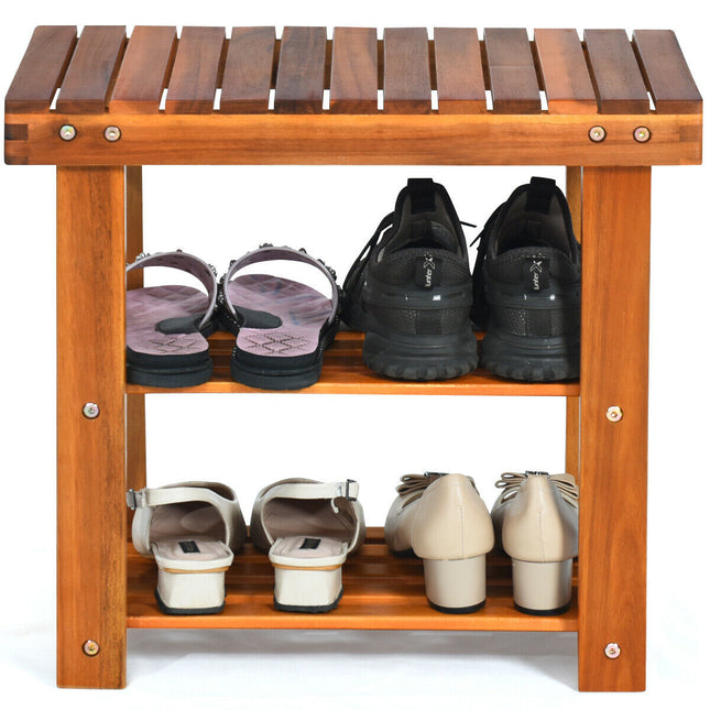 Shoe Rack, 3-Tier Wood Shoe Rack Shoe Bench Boots Organizer, Costway, 2