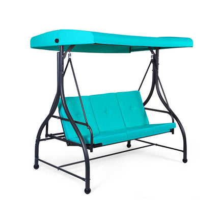 Converting Outdoor Swing Canopy Hammock with Adjustable Tilt Canopy, Turquoise, 3 Seats , Costway, 4