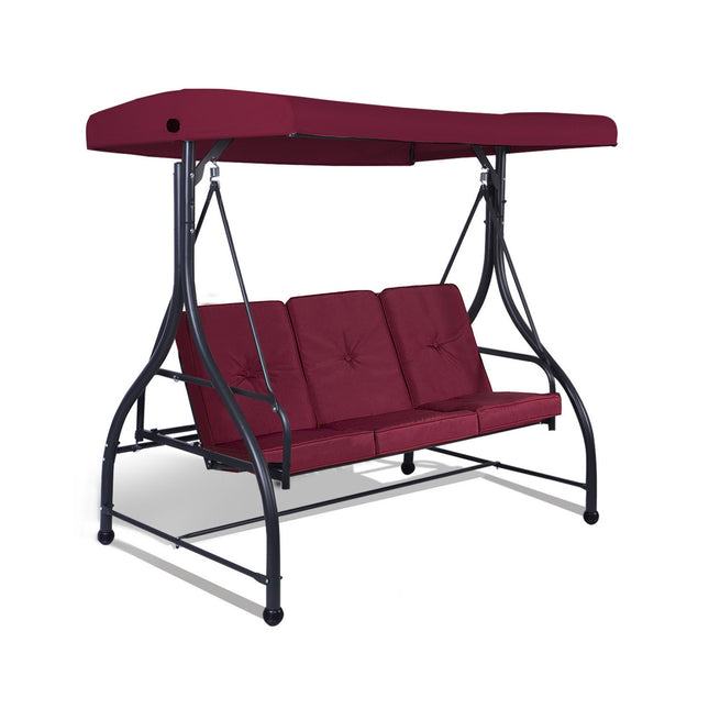 Converting Outdoor Swing Canopy Hammock with Adjustable Tilt Canopy, 3 Seats , Dark Red, Costway, 4