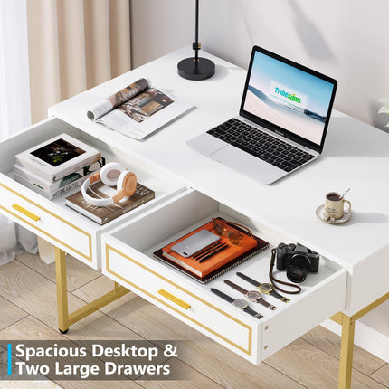 Compact Computer Desk, Computer Desk with Drawers, Small Computer Desk, 1