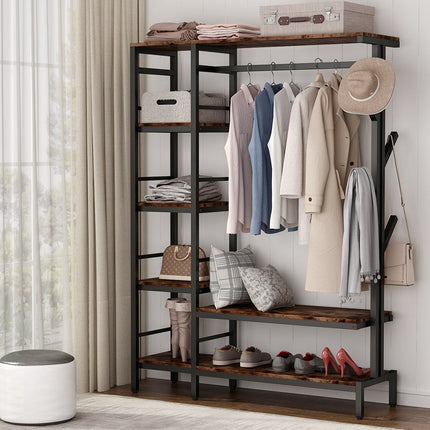 Coat Rack, Clothes Rack with Shelves, Entryway Hall Tree with Storage Shelves, Coat Rack with Shoe Storage, Tribesigns, 3