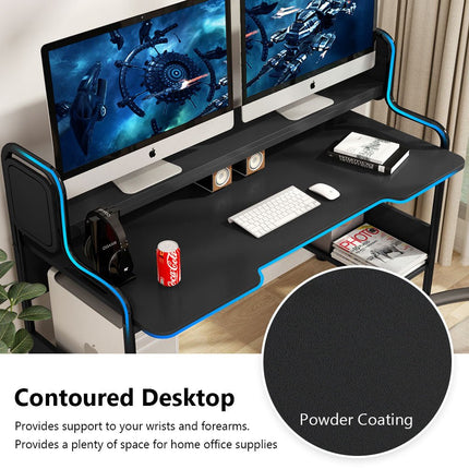 Tribesigns - Gaming Desk Computer, 55-Inch Desk with Monitor Shelf