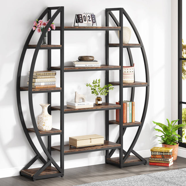 Bookshelf, Oval Triple Wide Etagere Bookcases