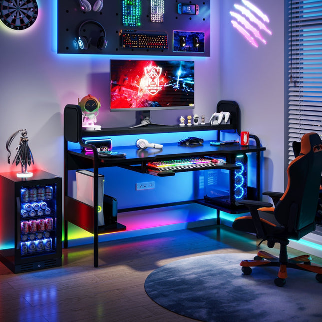 Tribesigns - Computer Gaming Desk 55-Inch  with LED Lights & Keyboard Tray