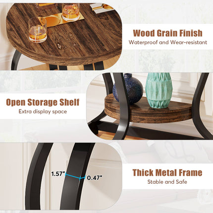 Tribesigns - End Table, Half-Round Side Table with 2-Tier Shelves, 7