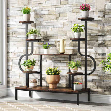 Plant Stand, 8-tier Potted Ladder Holder Flower Rack Shelves, Rustic Brown, 3