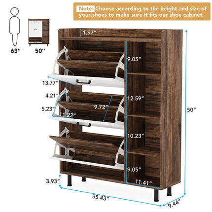 Shoe Cabinet, Freestanding Shoe Rack with 3 Flip Drawers & 5 shelves, Tribesigns
