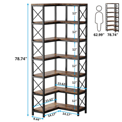 Tribesigns Corner Bookshelf, 7-Tier Tall Corner Bookcase Storage Display Rack Tribesigns, 7