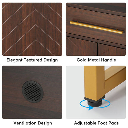 Tribesigns Shoe Cabinet, 20 Pair Shoe Organizer with Drawer & Adjustable Shelves, Walnut & Gold, 1

