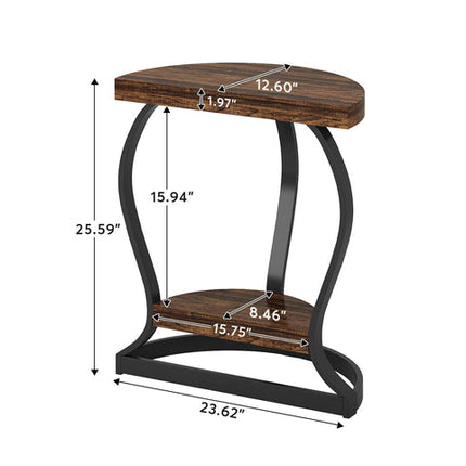 Tribesigns - End Table, Half-Round Side Table with 2-Tier Shelves, 9