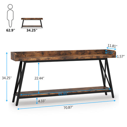 Tribesigns Industrial Console Table 2-Tier Narrow Sofa Table Behind Couch Brown