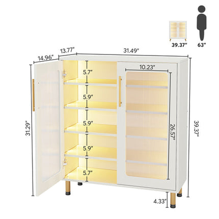 Shoe Cabinet, 5-Tier Shoe Organizer with LED Light