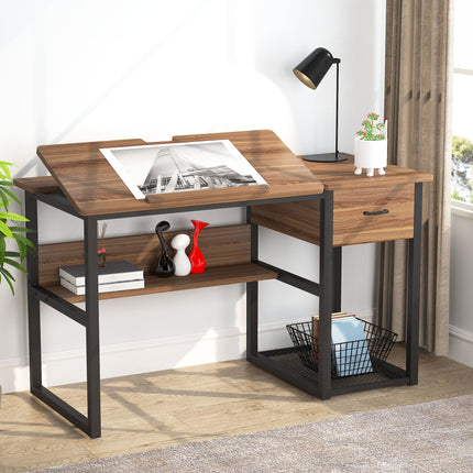 Drafting Table, Drawing Computer Desk with Storage Drawers