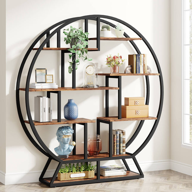 Bookshelf, 63 Inch Round Etagere Bookcase
