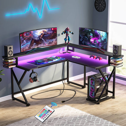 L Shaped Desk, Gaming Desk, L-Shaped Gaming Desk, Computer Desk with Monitor Stand, 2 USB ports, 2 AC outlets, Tribesigns, 9
