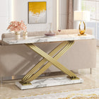 Console Table, 55-Inch Modern Faux Marble Sofa Entryway Table, Faux Marble White & Gold