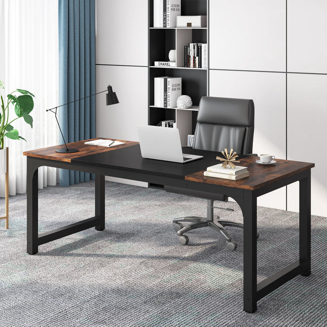 Conference Table 63-Inch, Rectangular Meeting Seminar Table Boardroom Desk Tribesigns, Rustic Brown Black, 2