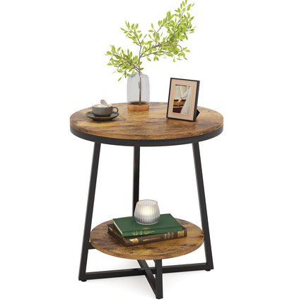 Tribesigns - End Table, 2 Tier Round Nightstand Bedside Table