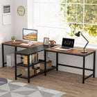 Two Person Desk, 94.5-Inch Double Computer Desk with Shelves, Brown & Black, Tribesigns, 1